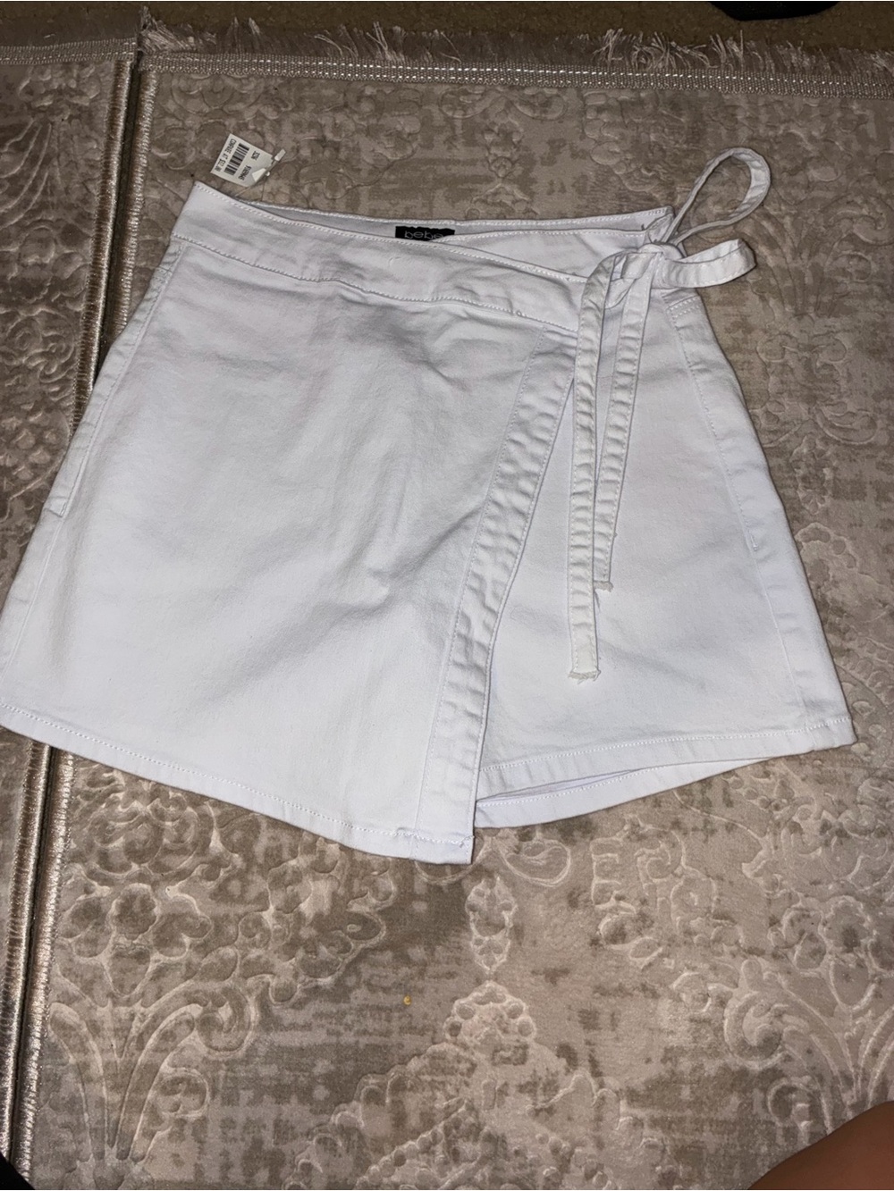 bebe White Wrap Skort with Side Tie